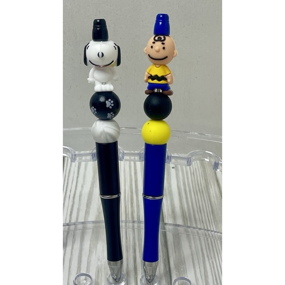 Set Of 2 Peanuts Characters Beaded Pen With Black ink. Charlie Brown And Snoopy - Picture 4 of 5